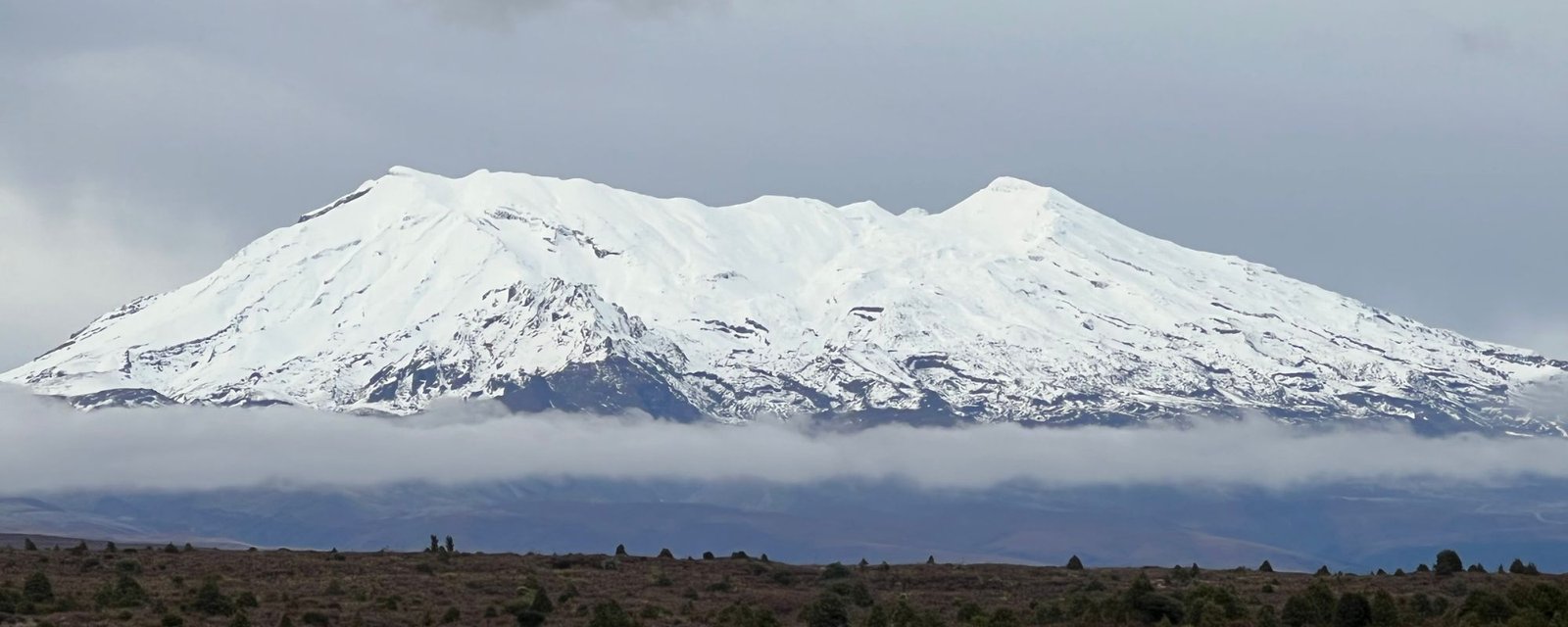 A photo of Mt Ruapehu, Aotearoa, New Zealand on a overcast day